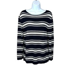 East 5th Dark Blue White Striped Sweater Knit Long Sleeve Stretch Medium